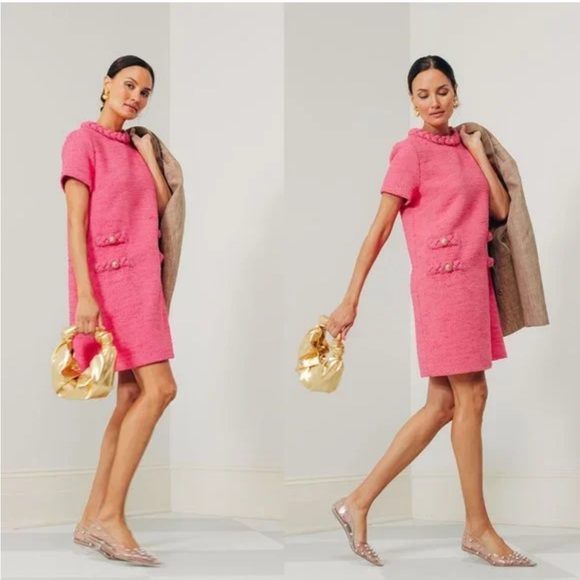 Tuckernuck Jackie Tweed Dress Hot Pink Size M - Picture 3 of 16